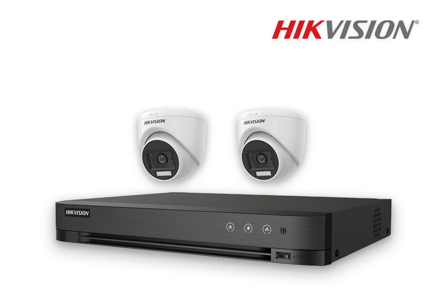 Paket CCTV 2 kamera Hikvision dengan DVR untuk keamanan rumah, ruko, kantor, gudang, dan gedung di area Sidoarjo, Surabaya, dan Gresik