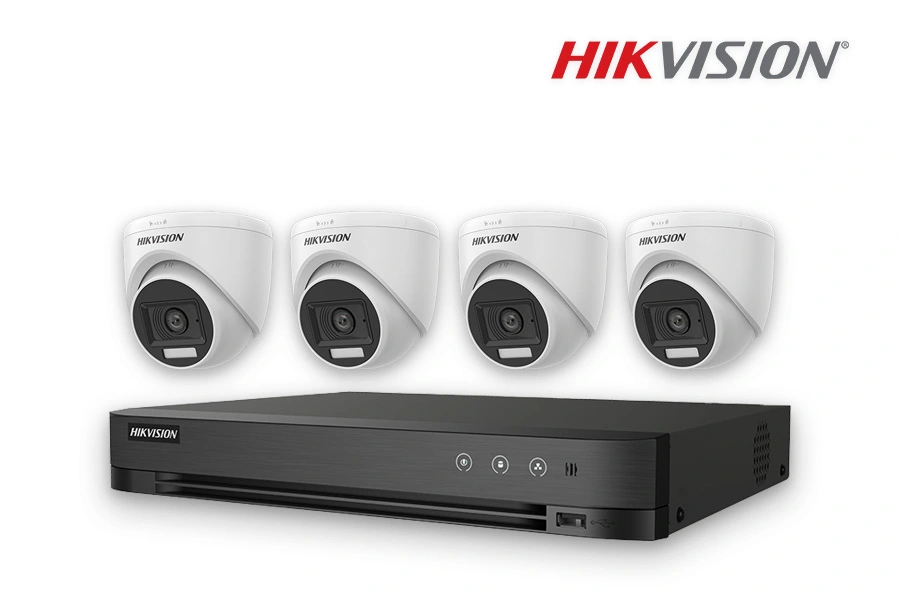 Paket CCTV 4 kamera Hikvision dengan DVR untuk keamanan rumah, ruko, kantor, gudang, dan gedung di area Sidoarjo, Surabaya, dan Gresik