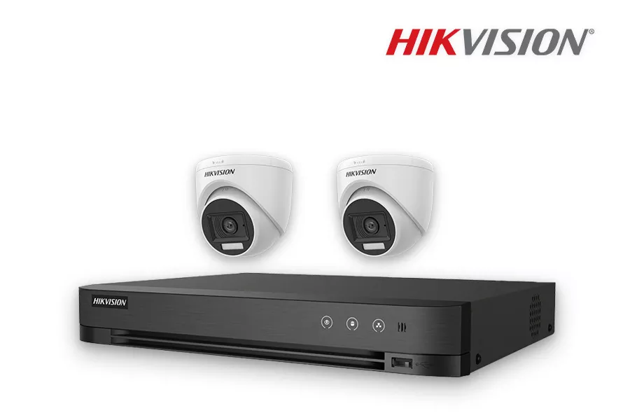 Paket CCTV 2 kamera Hikvision dengan DVR untuk keamanan rumah, ruko, kantor, gudang, dan gedung di area Sidoarjo, Surabaya, dan Gresik